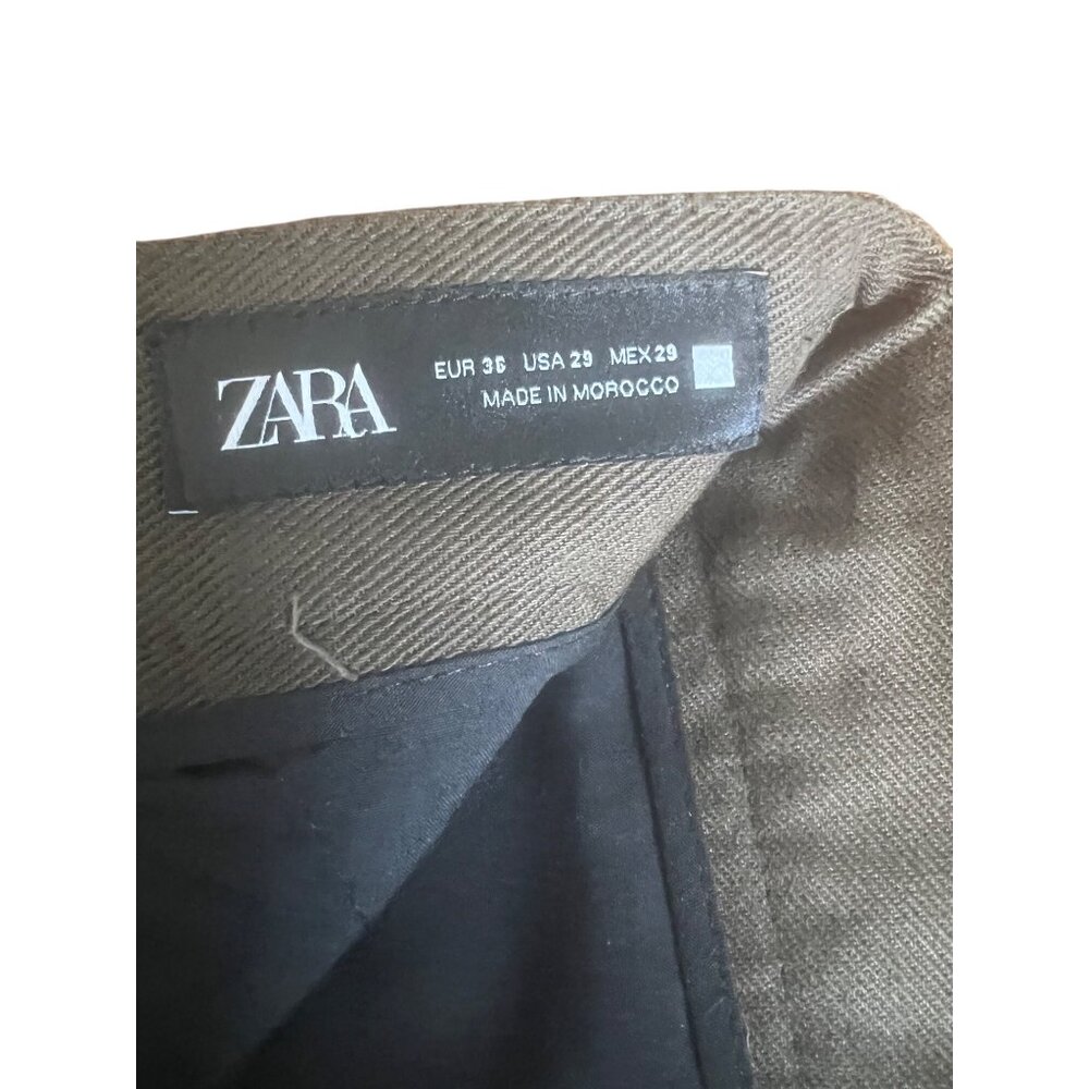 Zara Womens High Waisted Olive Green Wide-Leg Pants Size 29 - Picture 9 of 15